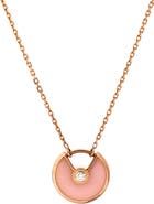 Pre-Owned Cartier Amulette de Cartier Pendant Necklace 18K Rose Gold with Pink Opal and Diamond XS