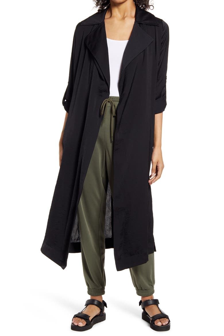 Soft Trench Duster Jacket, Alternate, color, BLACK