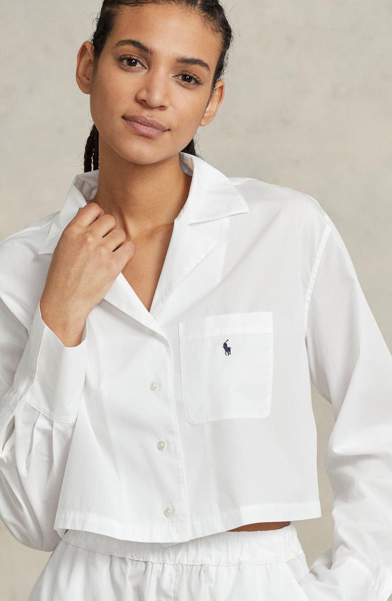 Polo Ralph Lauren Crop Cotton Poplin Short Pajamas, Alternate, color, 