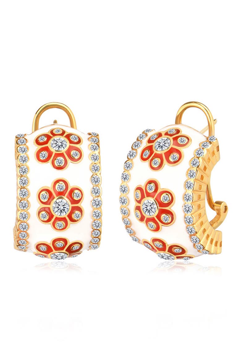 Cherry Blossom Half Huggie Hoop Earrings, Main, color, GOLD