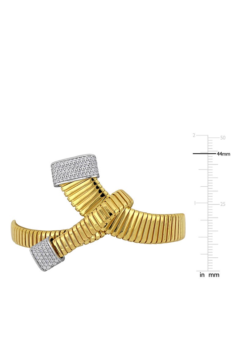 Cubic Zirconia Omega Folded Bangle Two-Tone, Alternate, color, Yellow-Plated