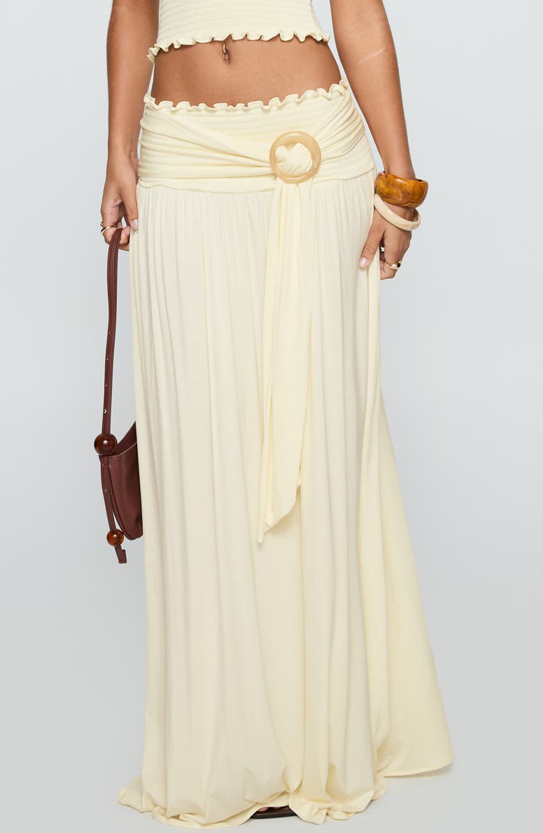 Princess Polly Orbit Smocked Waist Maxi Skirt, Main, color, Cream