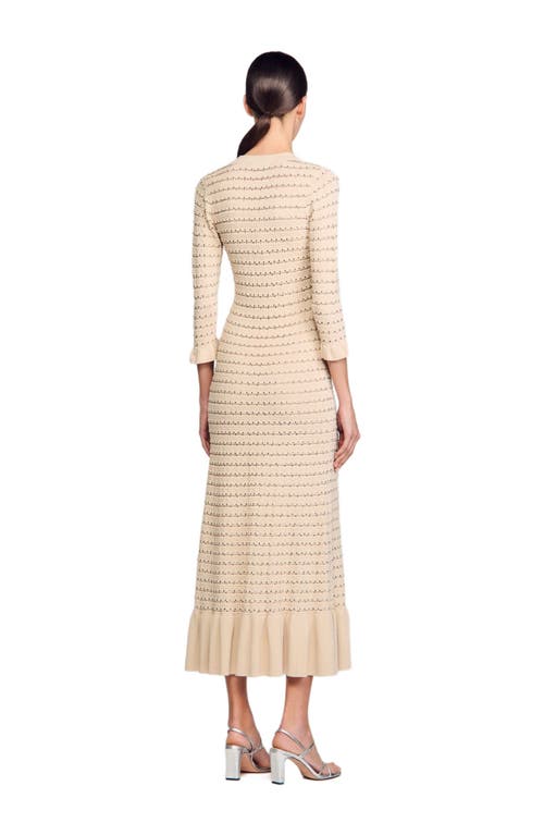 Sandro Charmante Knit Button-front Midi Dress In Beige