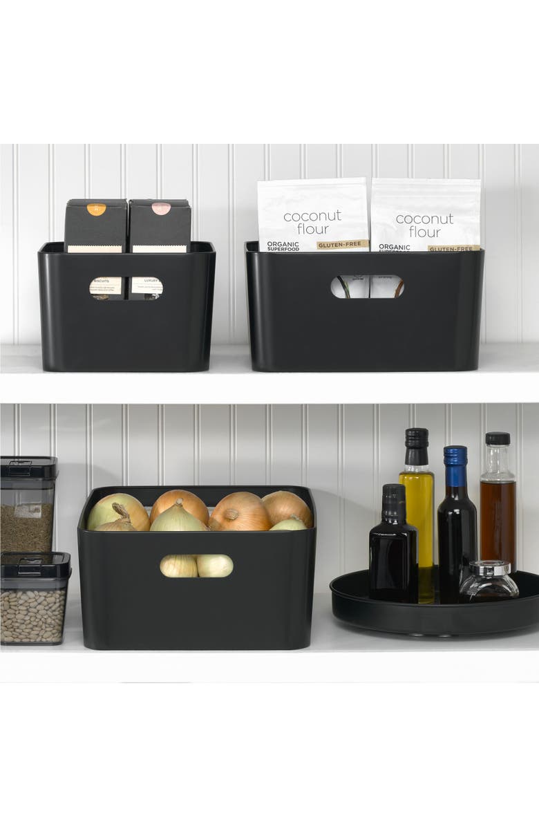 mDesign Metal Storage Bin with Handles - Set of 2 - Black, Alternate, color, Black