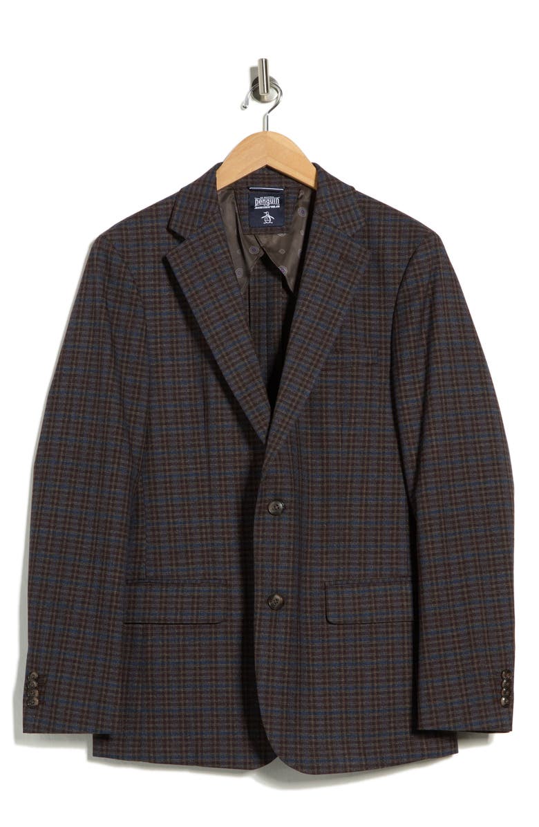 Original Penguin Plaid Two-Button Sport Coat, Alternate, color, Brown/ Blue