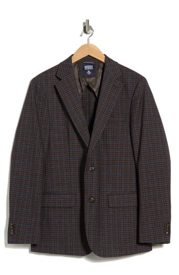 Original Penguin Plaid Two-button Sport Coat In Brown