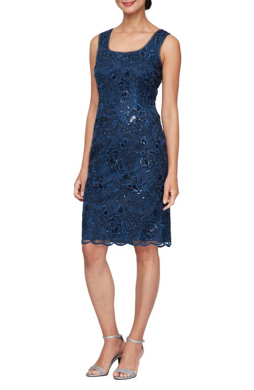 Alex Evenings Sequin Embroidered Sheath Dress With Jacket In Navy
