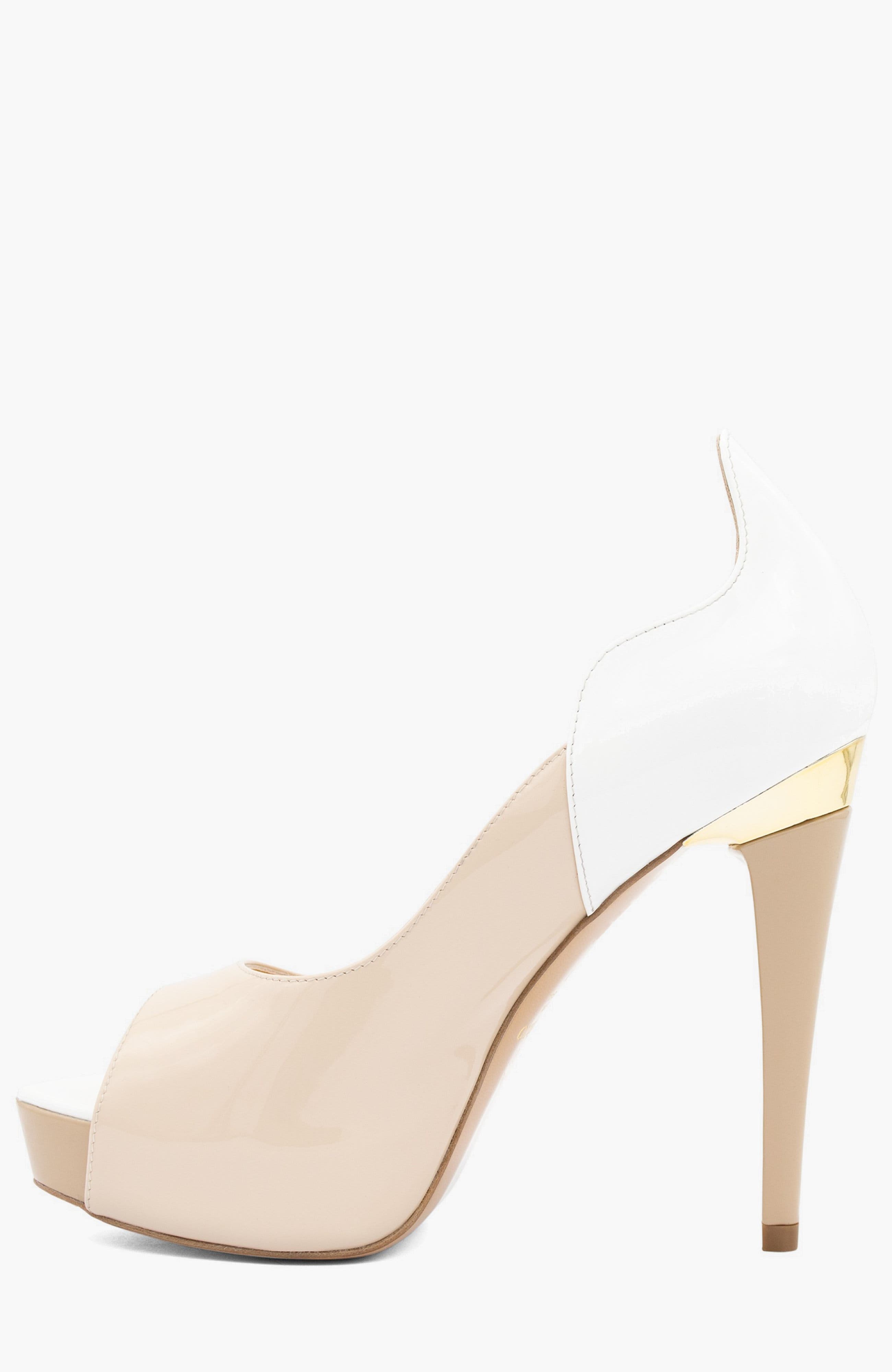 Gold Leather Platform Heels, Alternate, color, Beige / White