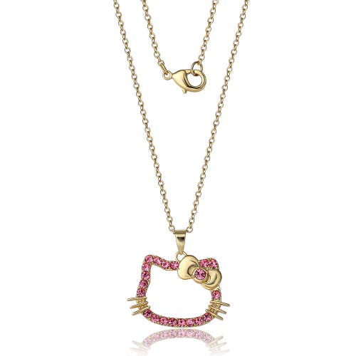 Hello Kitty Pink Outline Crystal Pendant In Gold