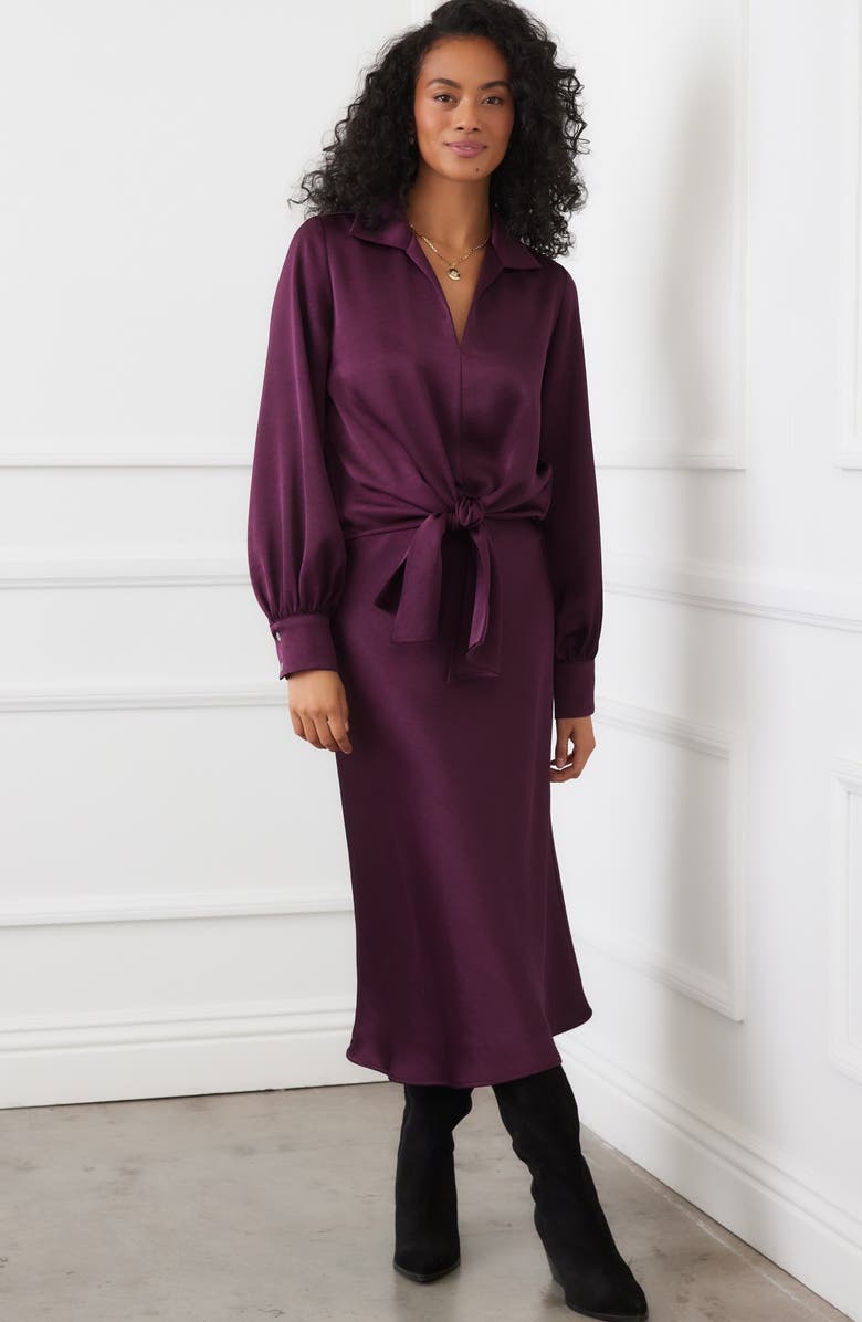 Karen Kane Bias Cut Satin Midi Skirt, Alternate, color, Eggplant