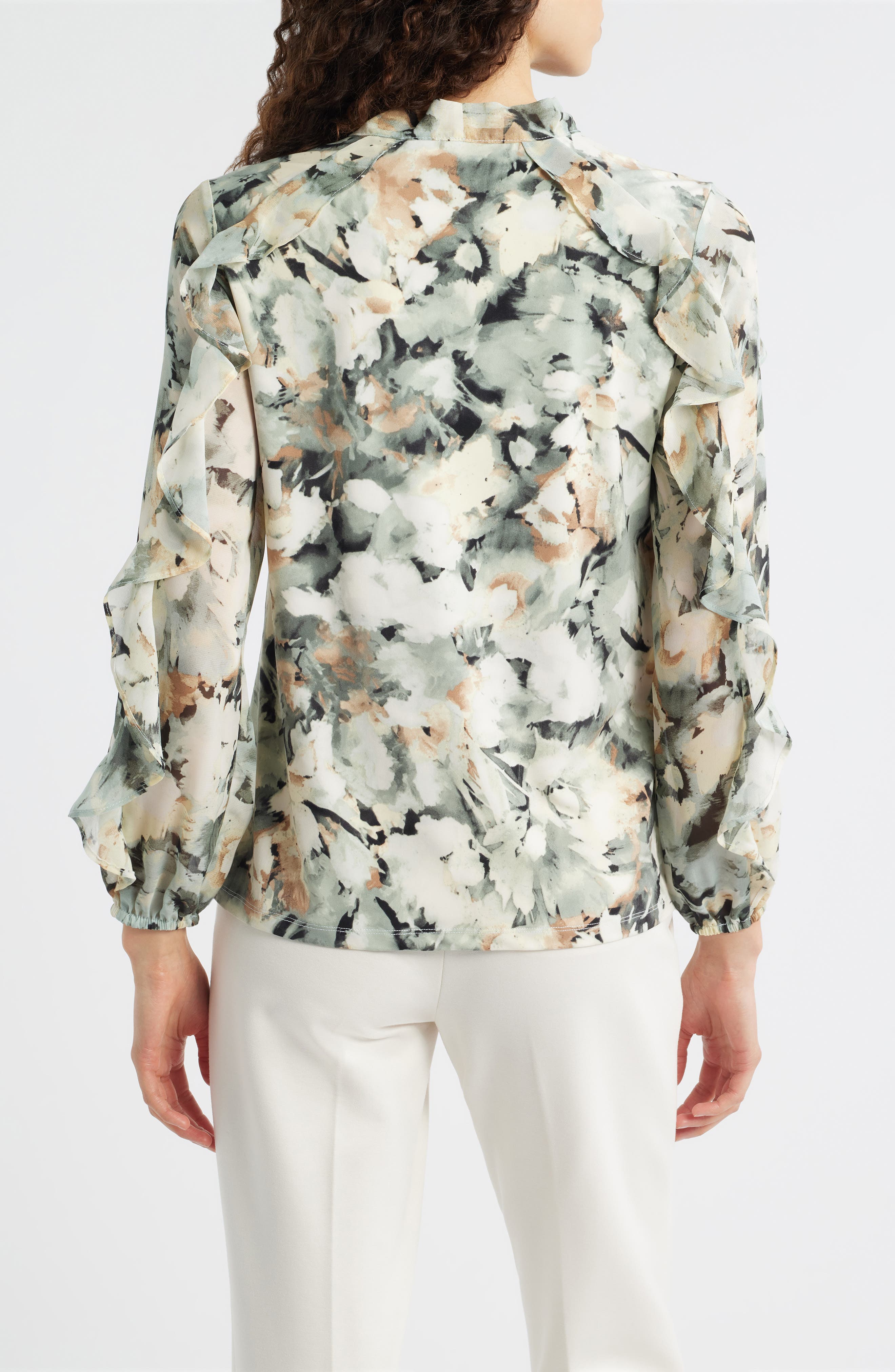 Printed Ruffle Tie Neck Top - image 2