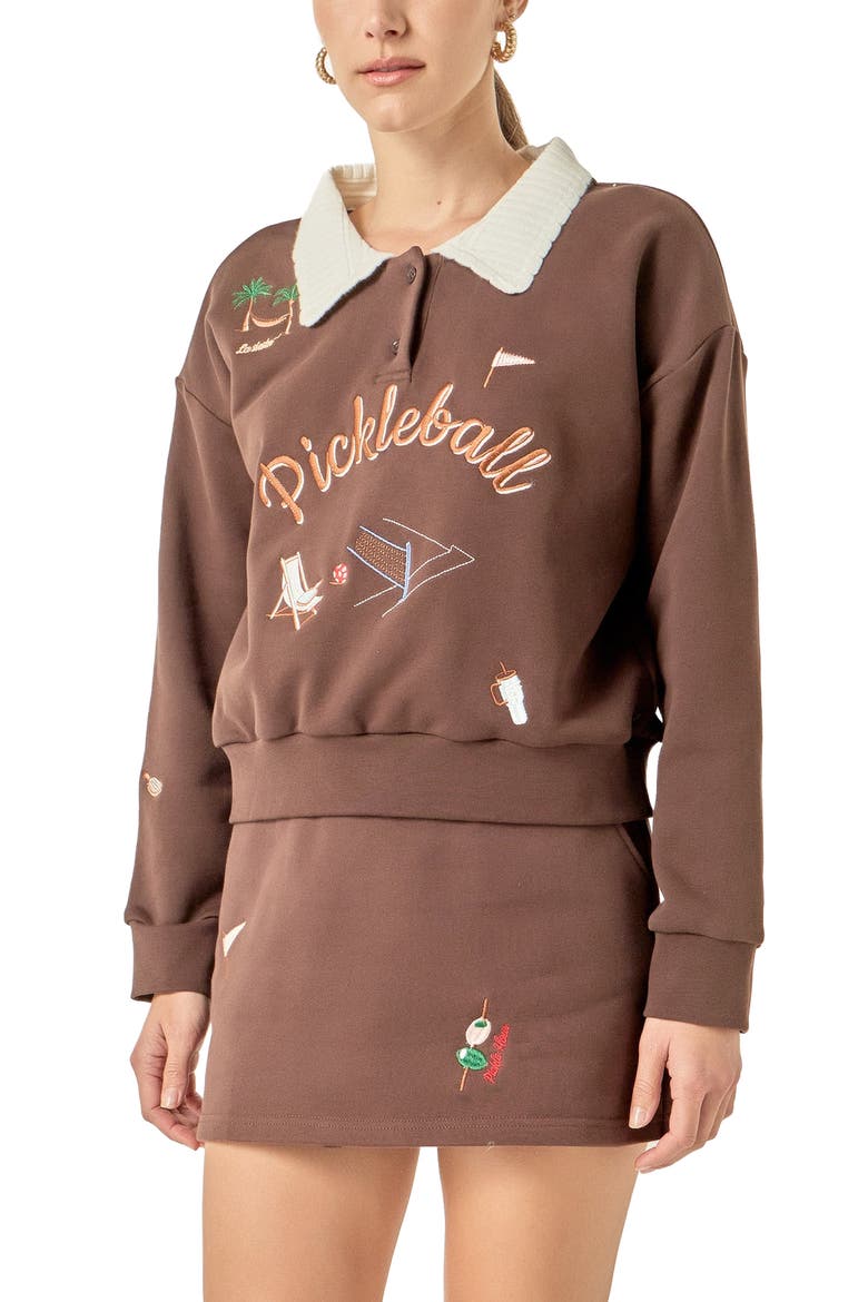 Pickleball Embroidered Sweatshirt, Alternate, color, BROWN