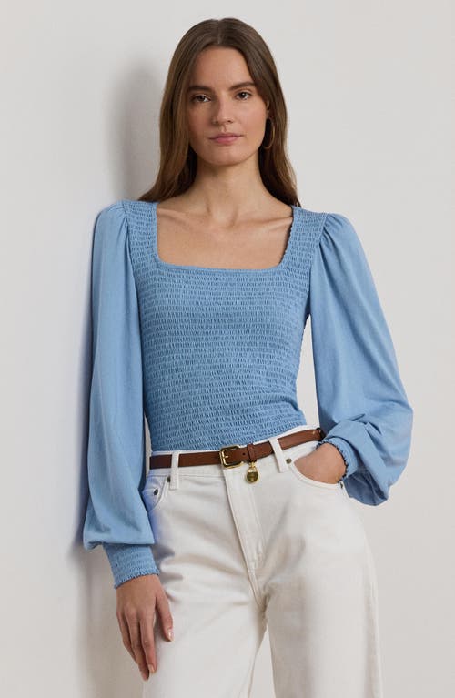 RALPH LAUREN LAUREN RALPH LAUREN SMOCKED COTTON SQUARE NECK TOP