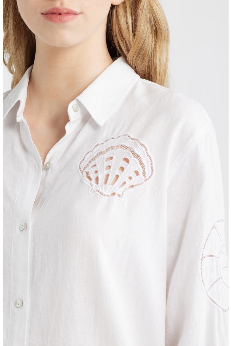 Charli Linen Blend Button-Up Shirt, Alternate, color, WHITE SEASHELLS