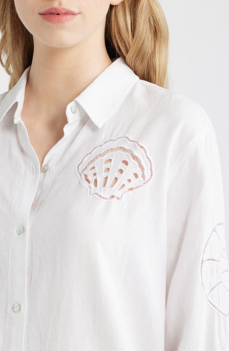 Rails Charli Linen Blend Button-Up Shirt, Alternate, color, White Seashells