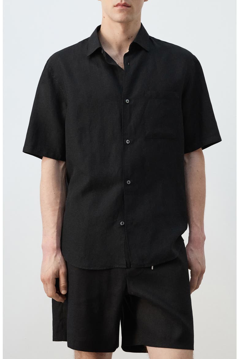 Short Sleeve Button-Up Shirt, Main, color, BLACK