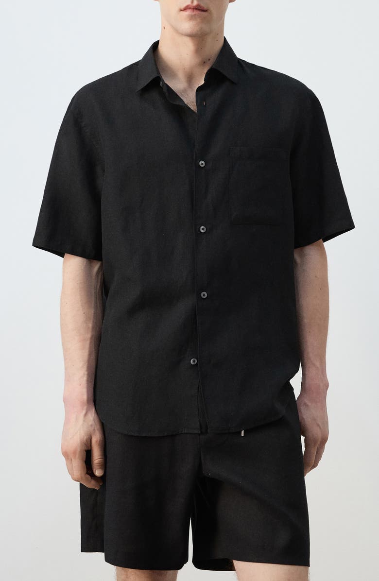 MANGO Short Sleeve Button-Up Shirt, Main, color, Black