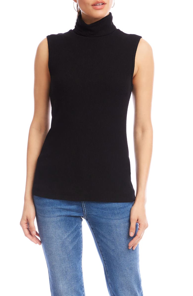 Karen Kane Turtleneck Rib Sleeveless Top, Main, color, Black