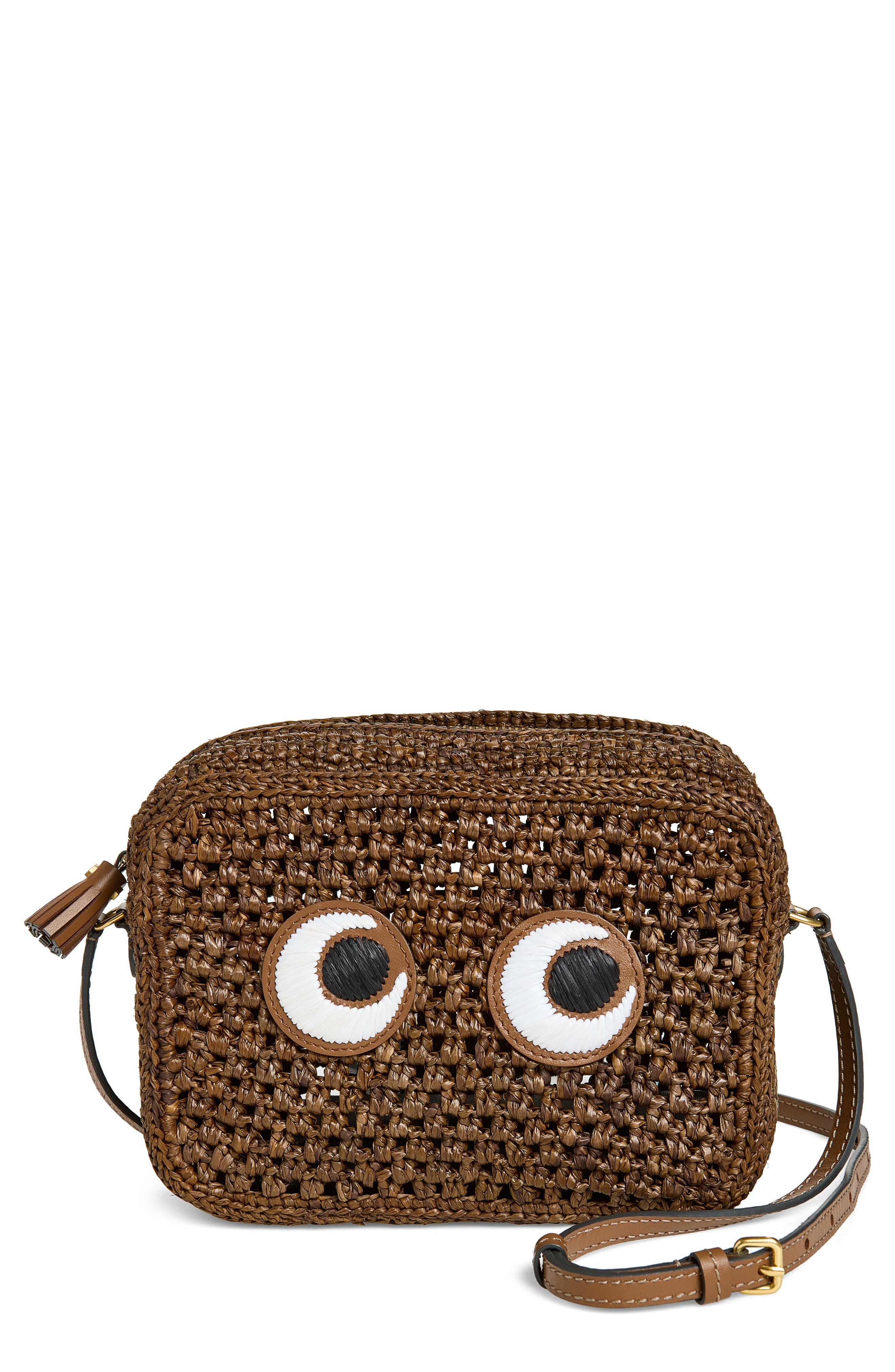 Eyes Raffia Crossbody Bag, Main, color, OTTER BROWN