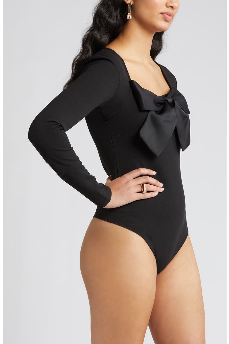 Dolly Tie Neck Bodysuit, Alternate, color, BLACK