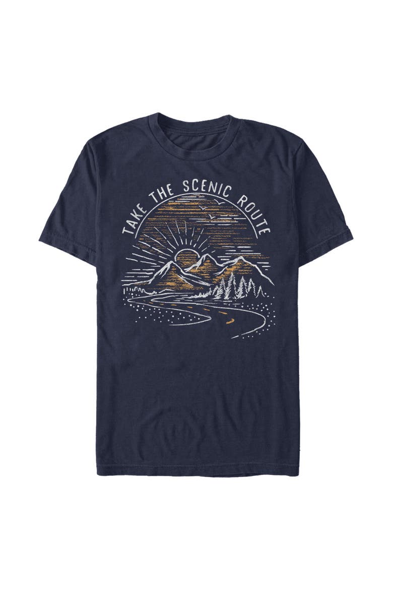 Men's Lost Gods Take the Scenic Route Road  Graphic T-Shirt, Main, color, Navy Blue