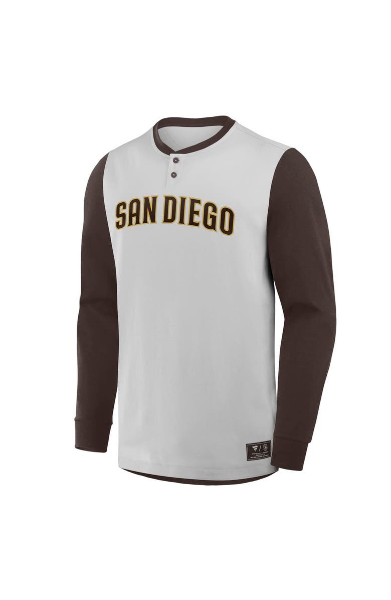 FANATICS Men's Fanatics Gray/Brown San Diego Padres Clubhouse Long Sleeve Henley Shirt, Alternate, color, Gray