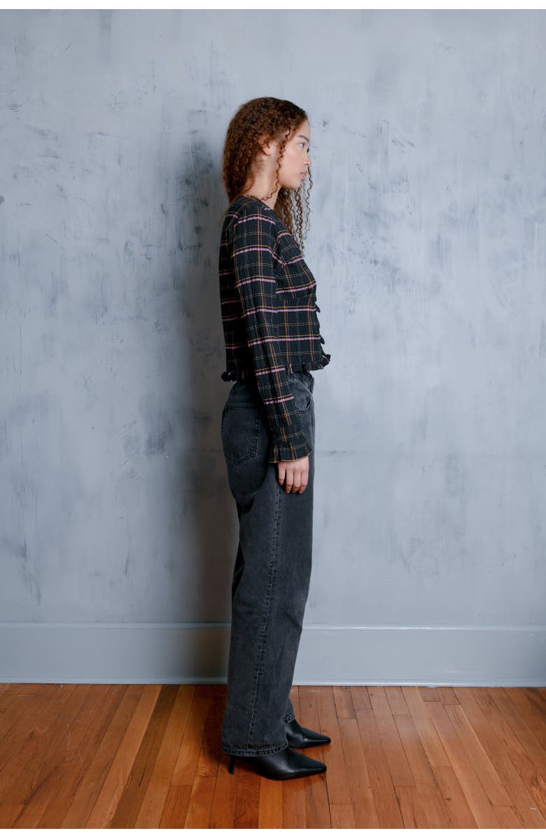 Untitled in Motion Amelia Ruffle Detail Button Down Top, Alternate, color, Viv Plaid