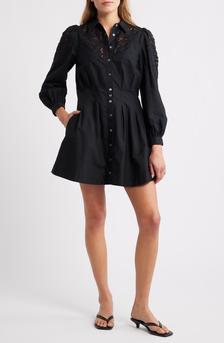 LOVE THE LABEL Marta Embroidered Yoke Long Sleeve Cotton Shirtdress, Main, color, 