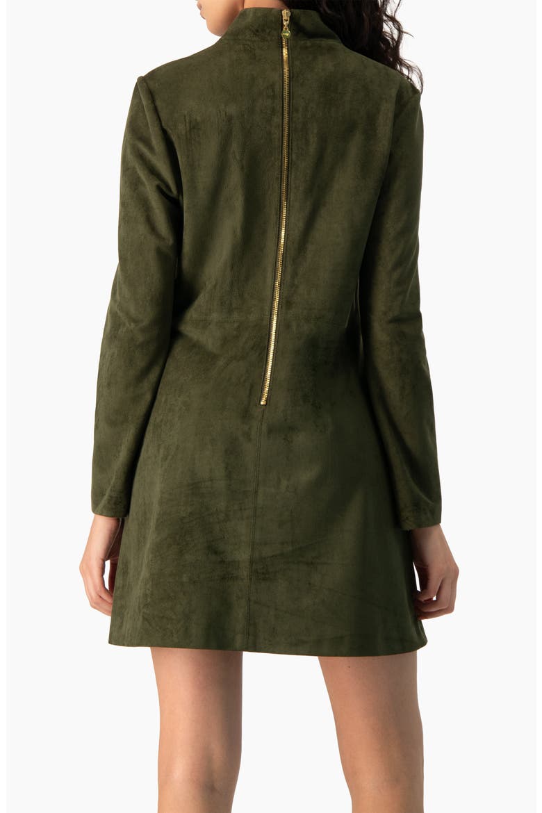 Faux-Suede Mock-Neck Long-Sleeve A-Line Mini Dress, Alternate, color, Olive Green