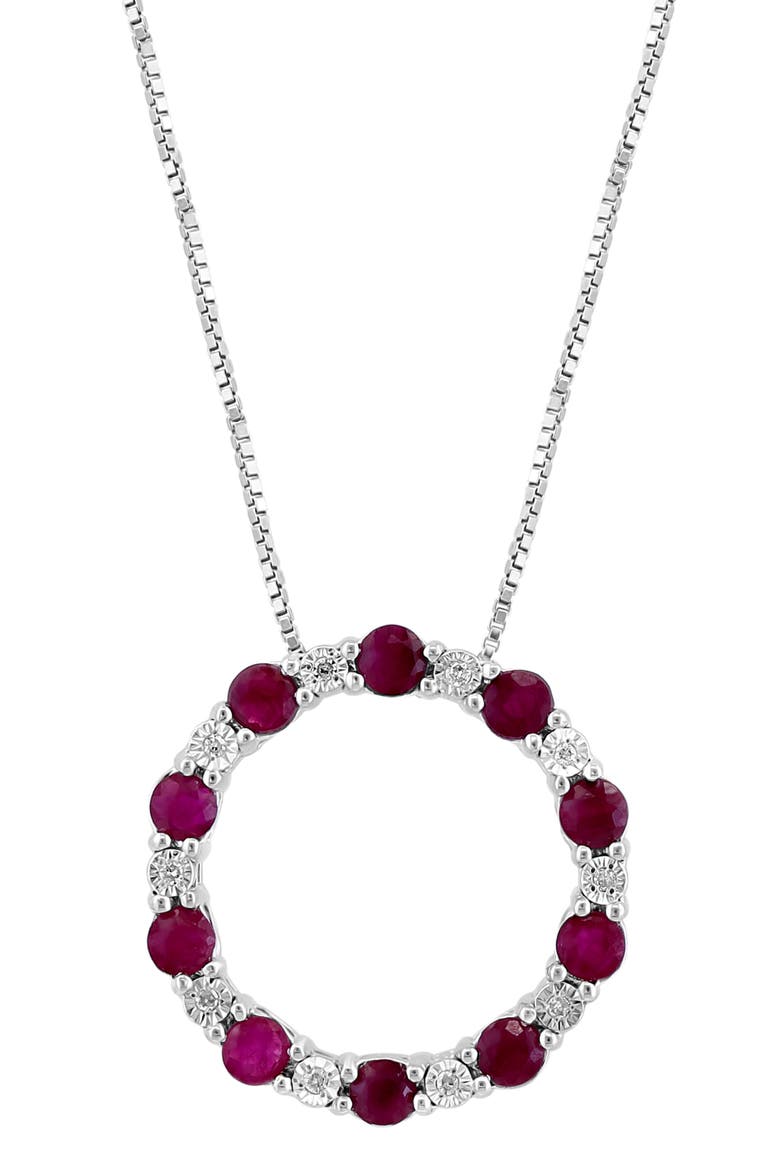 Sterling Silver Ruby Diamond Open Circle Pendant Necklace, Alternate, color, SILVER
