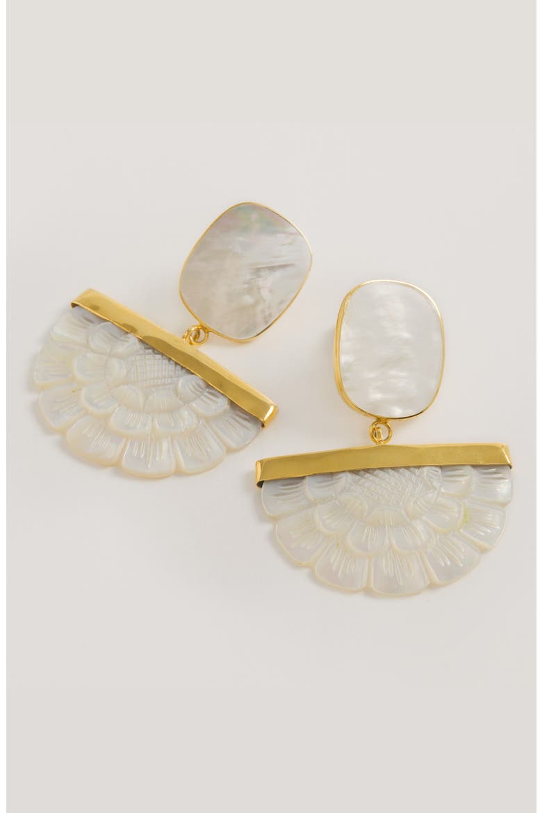 Hand Carved Mother of Pearl Rose Drops, Alternate, color, Gold