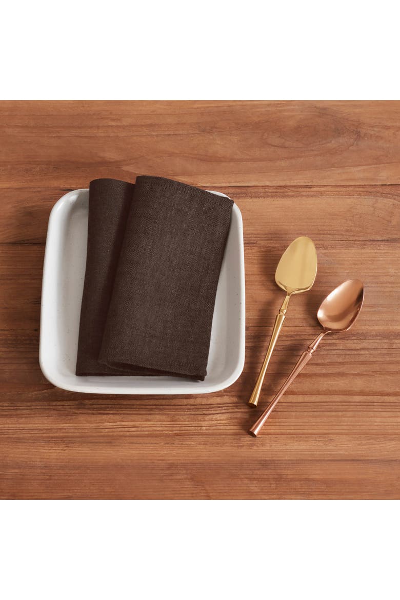 Linen Cocktail Napkins Set of 12 - Athena, Alternate, color, Chambray Brown
