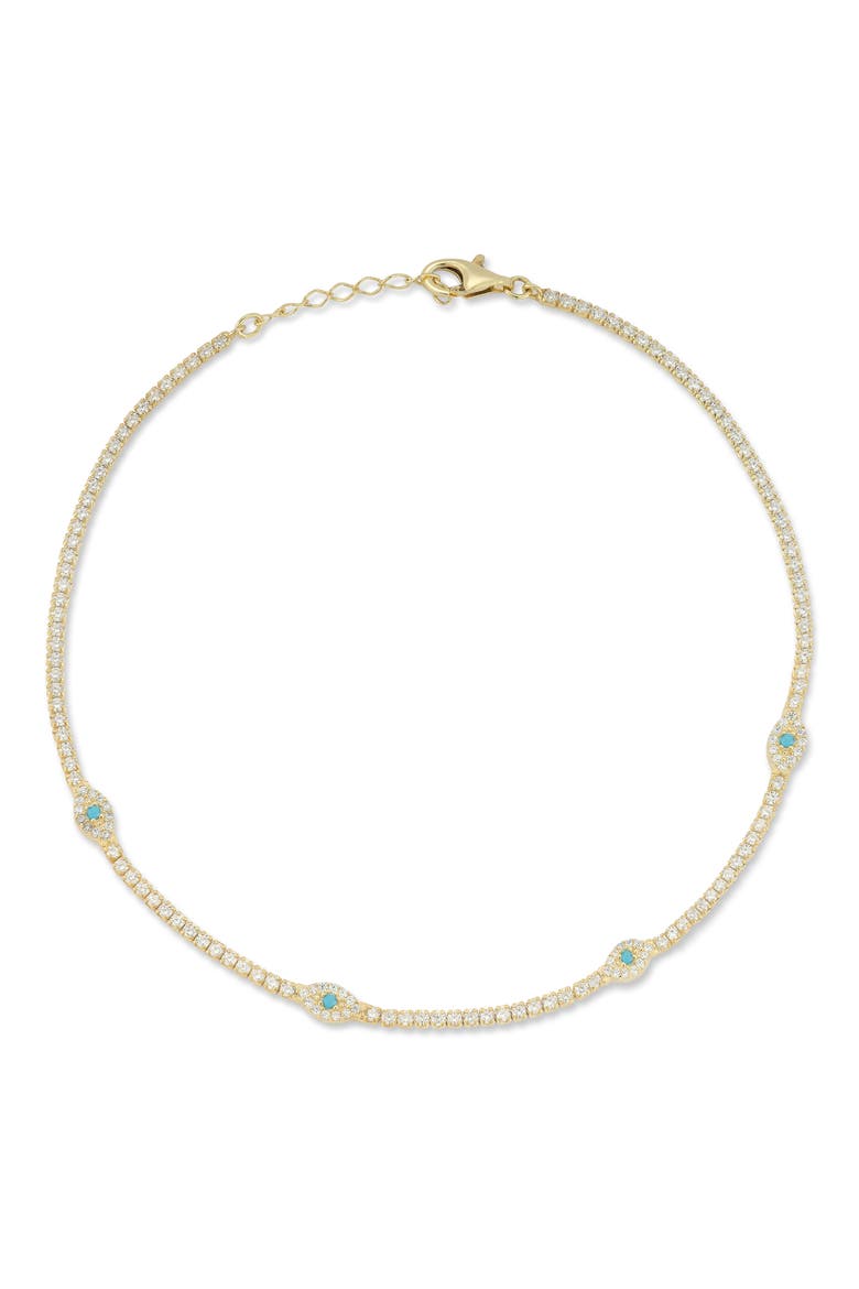Sterling Silver & CZ Evil Eye Anklet, Main, color, GOLD