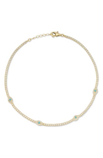 Sphera Milano Sterling Silver & Cz Evil Eye Anklet In Gold