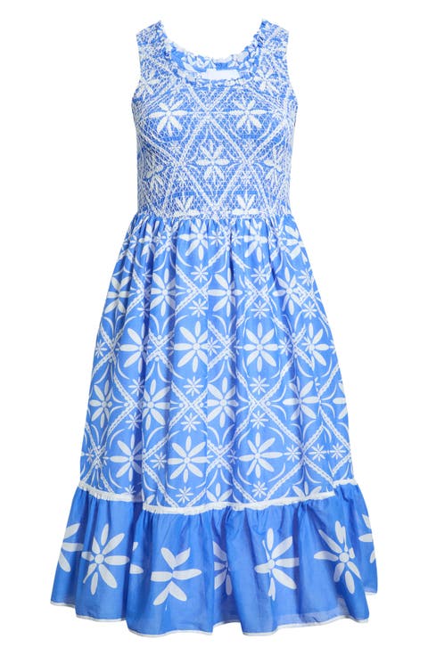 Jessy Smocked Sleeveless Midi Dress (Plus)