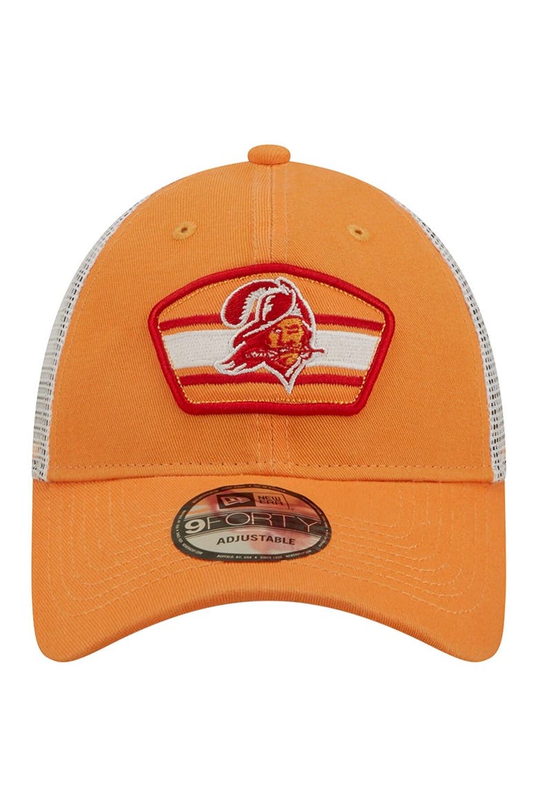 Men's New Era Orange/White Tampa Bay Buccaneers Logo Patch Trucker 9FORTY Snapback Hat, Alternate, color, Orange