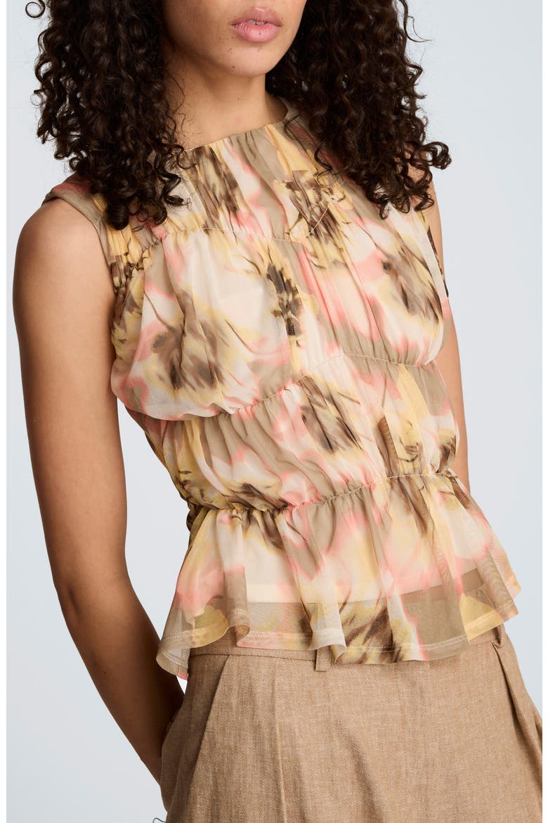 Floral Ruched Front Sleeveless top, Alternate, color, PASTEL YELLOW MULTI