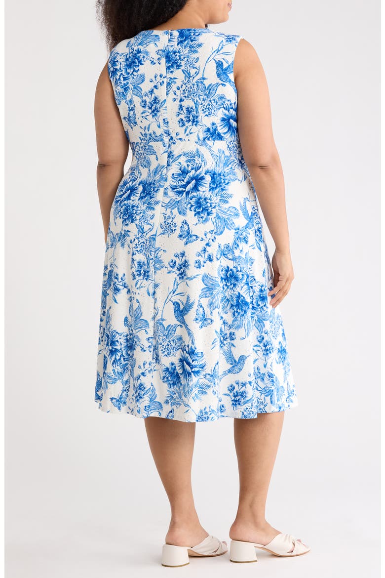 Floral Keyhole A-Line Midi Dress, Alternate, color, SOFT WHITE/ SKY BLUE