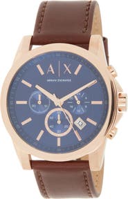 AX Armani Exchange Men's Analog Leather Strap, 45mm