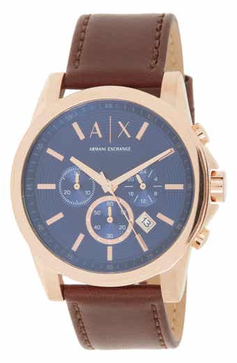 AX Armani Exchange Men's Analog Leather Strap, 45mm