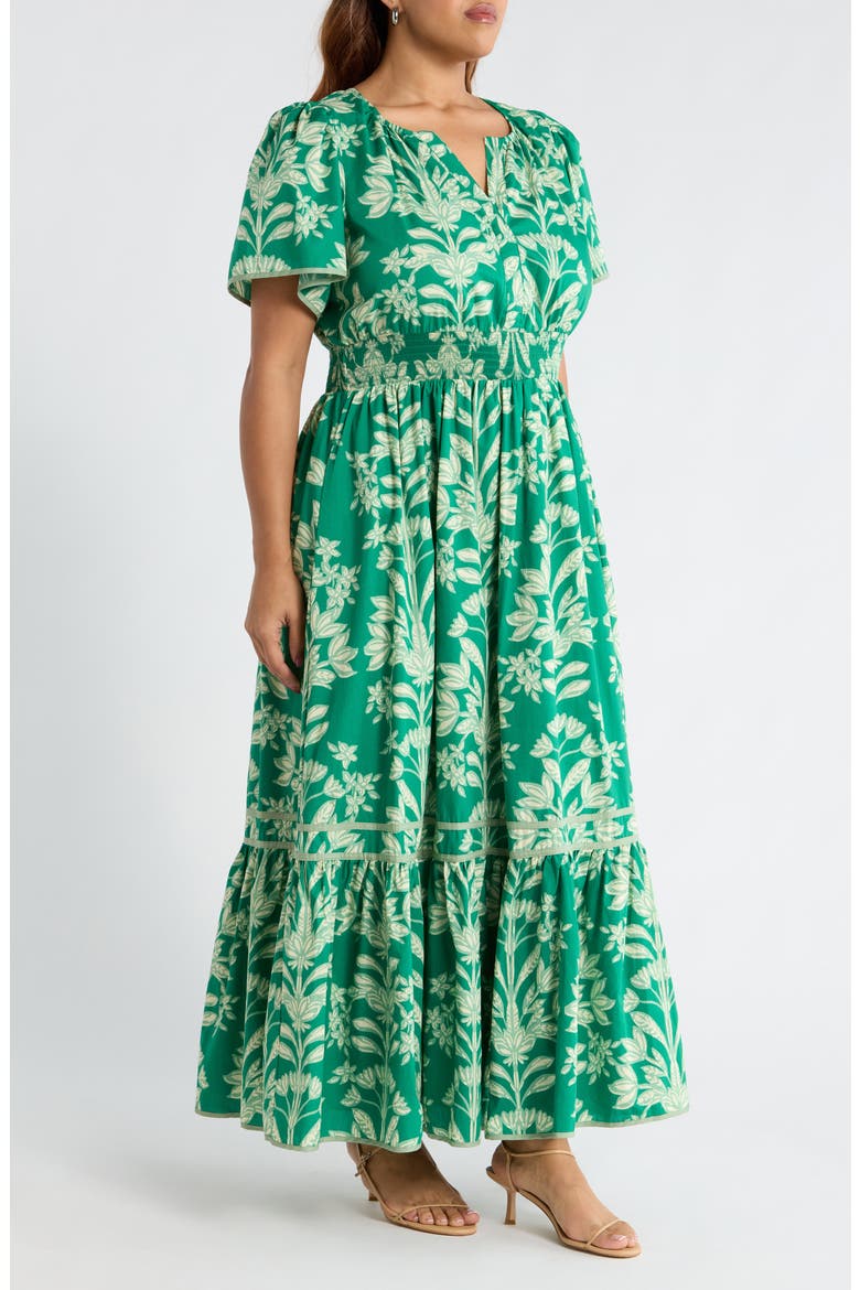 Floral Print Smocked Waist Maxi Dress, Alternate, color, KELLY-CREAM