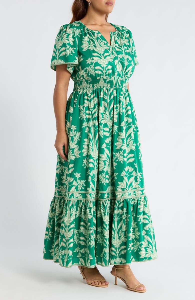 SUGARLIPS Floral Print Smocked Waist Maxi Dress, Alternate, color, Kelly-Cream