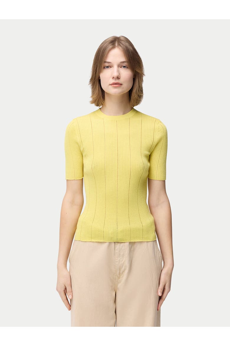 Ajour-Knit Cashmere Silk Top, Alternate, color, blazzing yellow