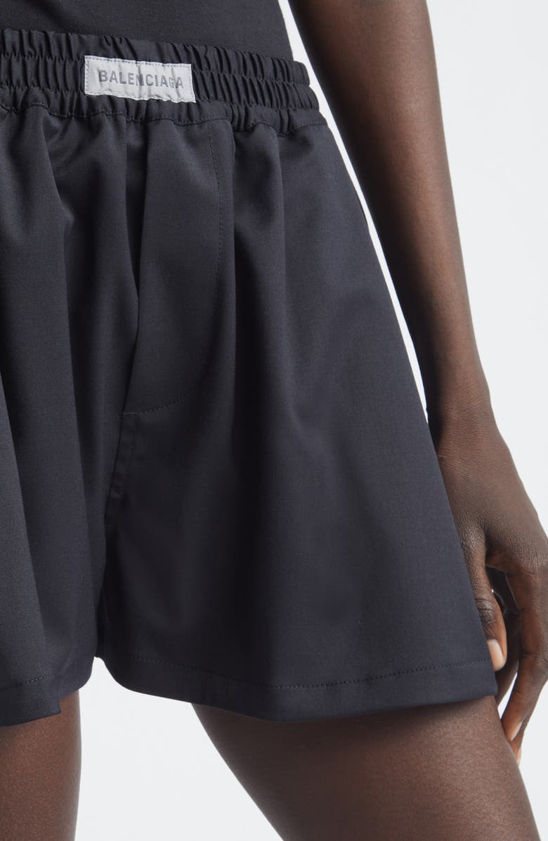 Balenciaga A-Line Wool Blend Twill Boxer Shorts, Alternate, color, 1000 Black