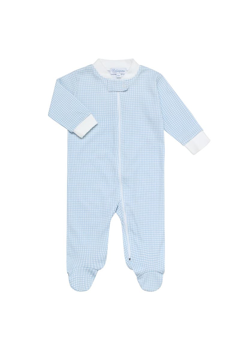 Nellapima Blue Gingham Zipper Footie - Baby, Main, color, Blue