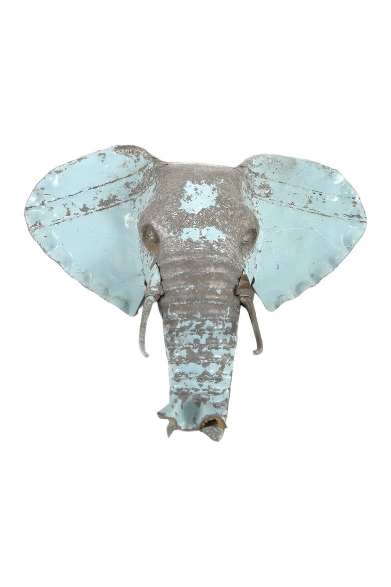 Elephant Animal Mask - Recycled Metal Wall Art, Main, color, Grey