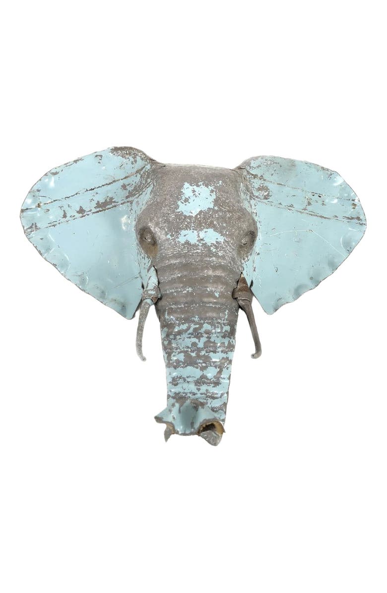 Mbare Elephant Animal Mask - Recycled Metal Wall Art, Main, color, Grey