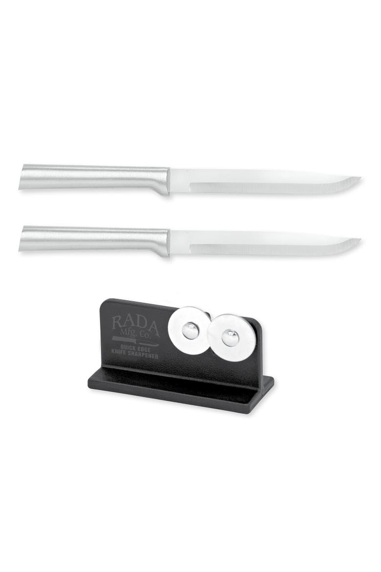 Cutlery 4.875-Inch Utility/Steak Knife Set of 2 & Quick Edge Knife Sharpener, Main, color, Silver