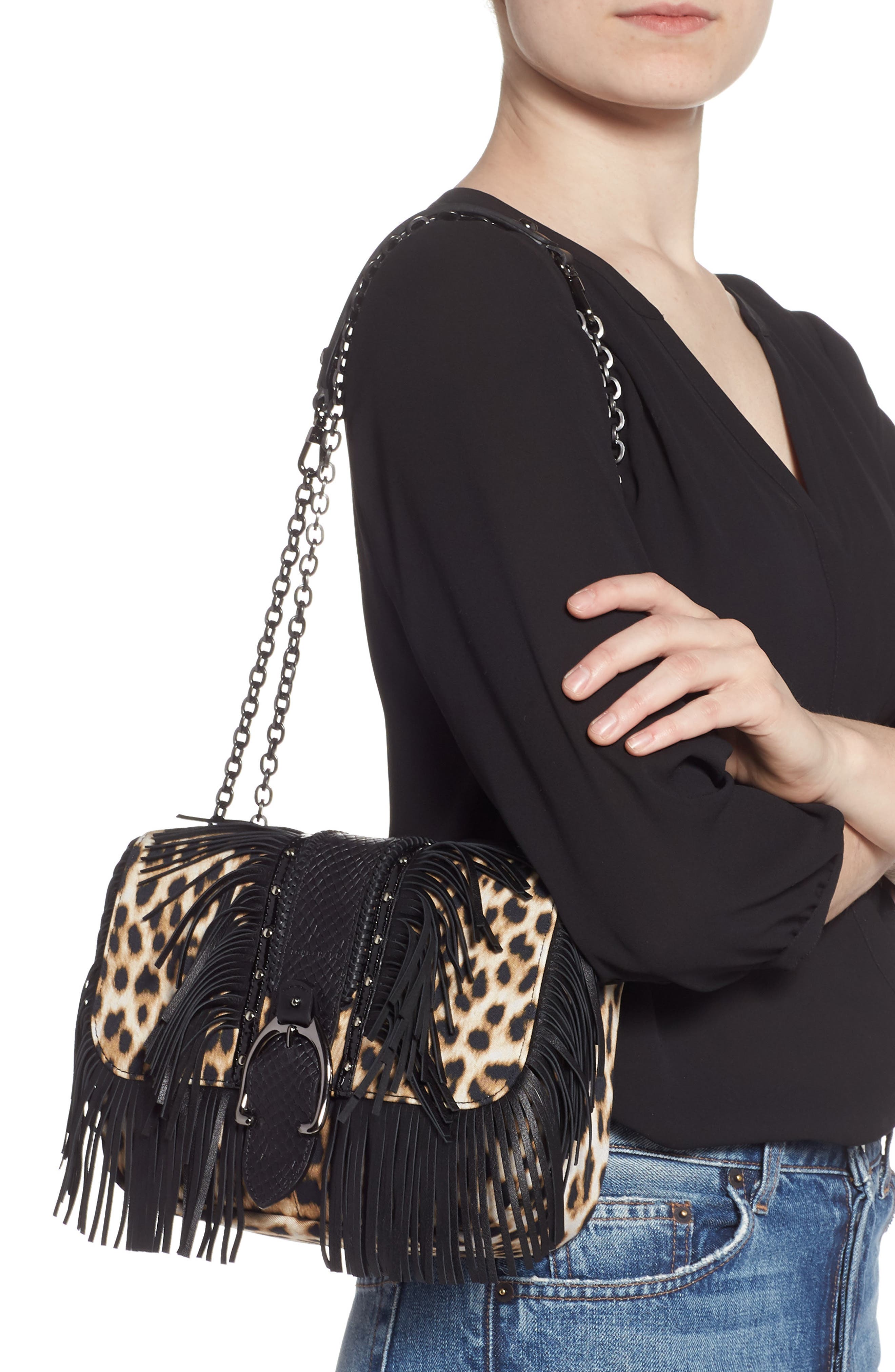 Longchamp Small Amazone Leopard Print Canvas Shoulder Bag, Alternate, color, 