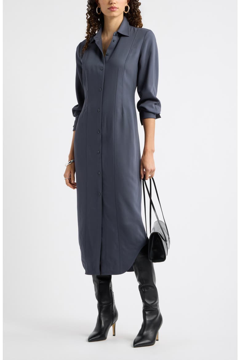 Long Sleeve Midi Shirtdress, Alternate, color, GREY EBONY